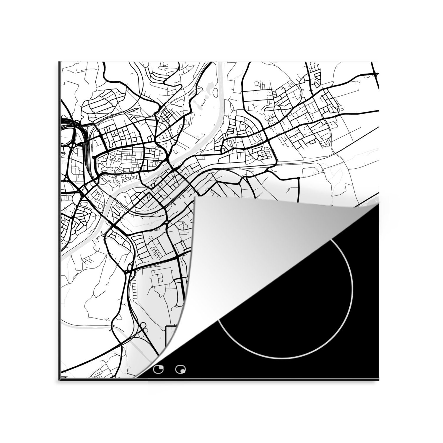 Arbeitsplatte Herdblende-/Abdeckplatte Ceranfeldabdeckung, küche (1 Wegbeschreibung, Stadtplan - für 78x78 - MuchoWow Vinyl, Karte - tlg), Neu-Ulm cm,