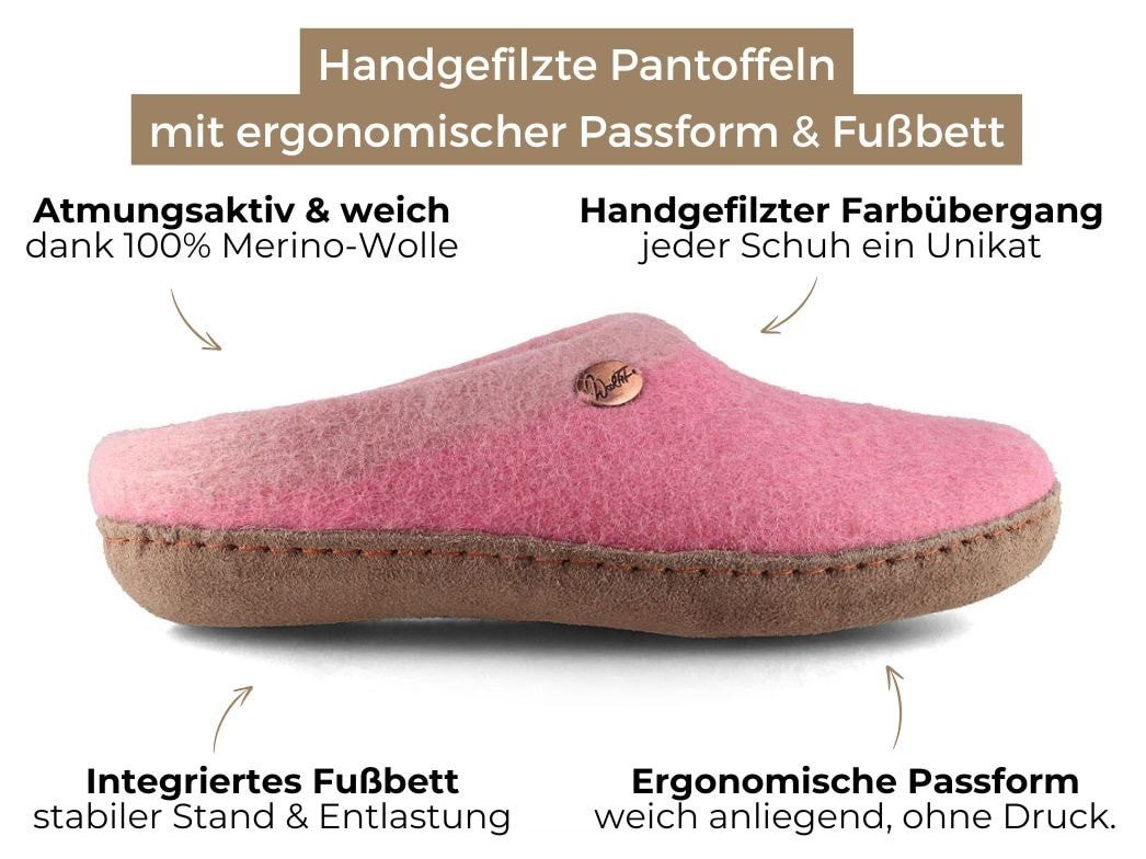 WoolFit Barfuß-Hausschuhe Sherpa Hausschuh handgefilzt aus 100% Wolle
