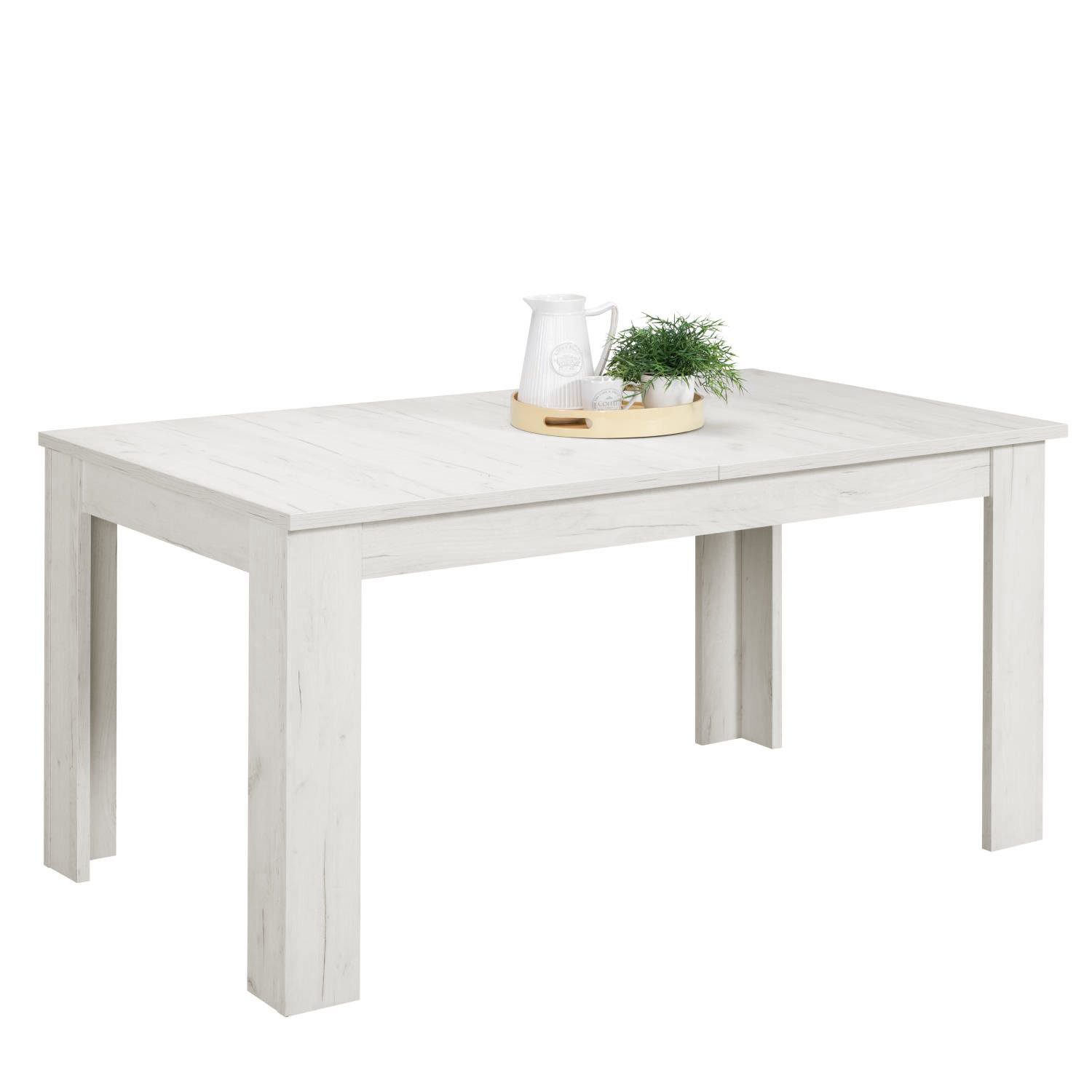 Homestyle4u Esstisch Esszimmertisch 90x160 bis 90x200 bis 8 Personen Küche Holz erweiterbar, ausziehbar, Weiß Vintage Shabby
