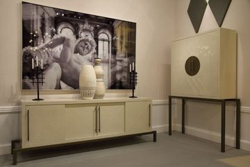 Casa Padrino Barschrank Designer Barschrank Creme / Messing 120 x 40 x H. 190 cm - Edler Weinschrank mit hochwertigen Keramikfliesen - Bar Möbel - Hotel Möbel - Luxus Qualität