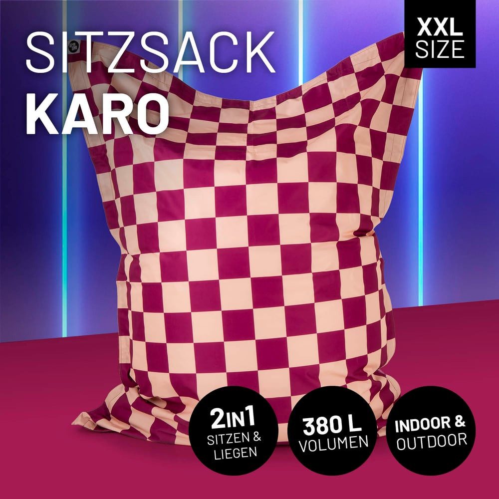 Lumaland Sitzsack XXL-Sitzsack Karo 380L weinrot/pfirsich, günstig online kaufen