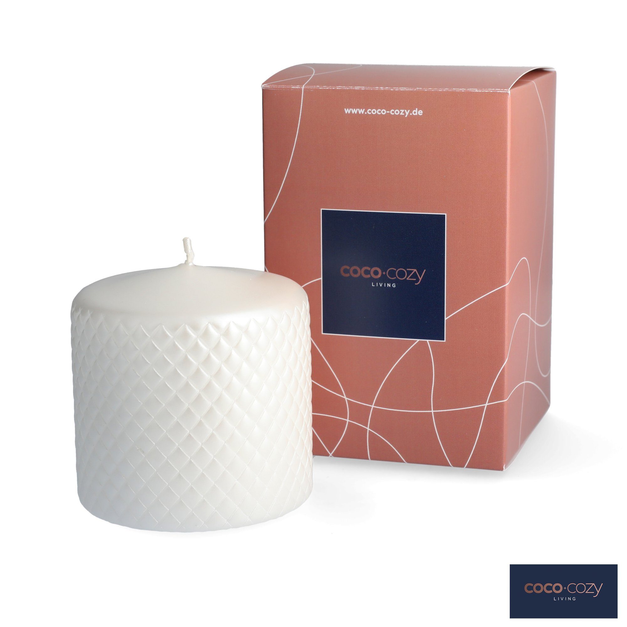 coco+cozy Stumpenkerze Barcelona - ⌀ 9cm x 9 cm Weiß, 52 h Brenndauer, weiß