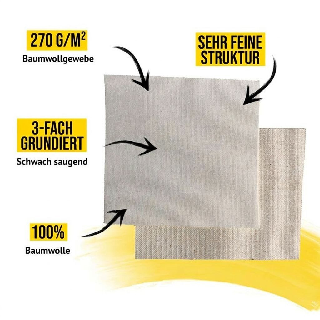 Crazy Canvas Leinwand Cotton Fine 30x30 cm, 2er Pack, sehr feine Struktur, versandfrei, dreifach grundiert, 270 g/m², sehr feine Struktur, Made in Berlin