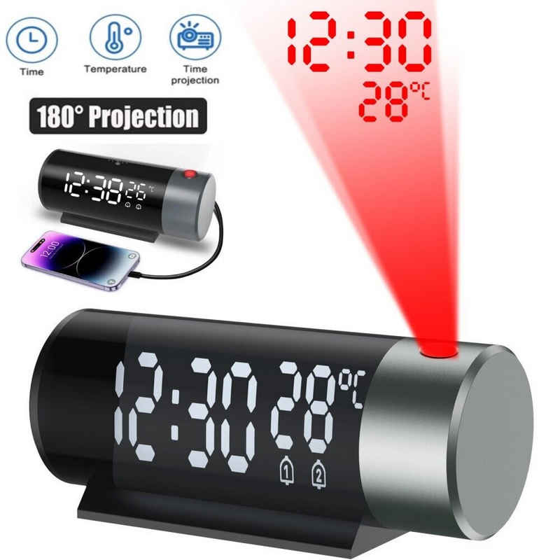 BlingBin Projektionswecker LCD Digital Dual Alarm Wecker Uhr mit Projektion Temperatur USB Tischuhr Snooze