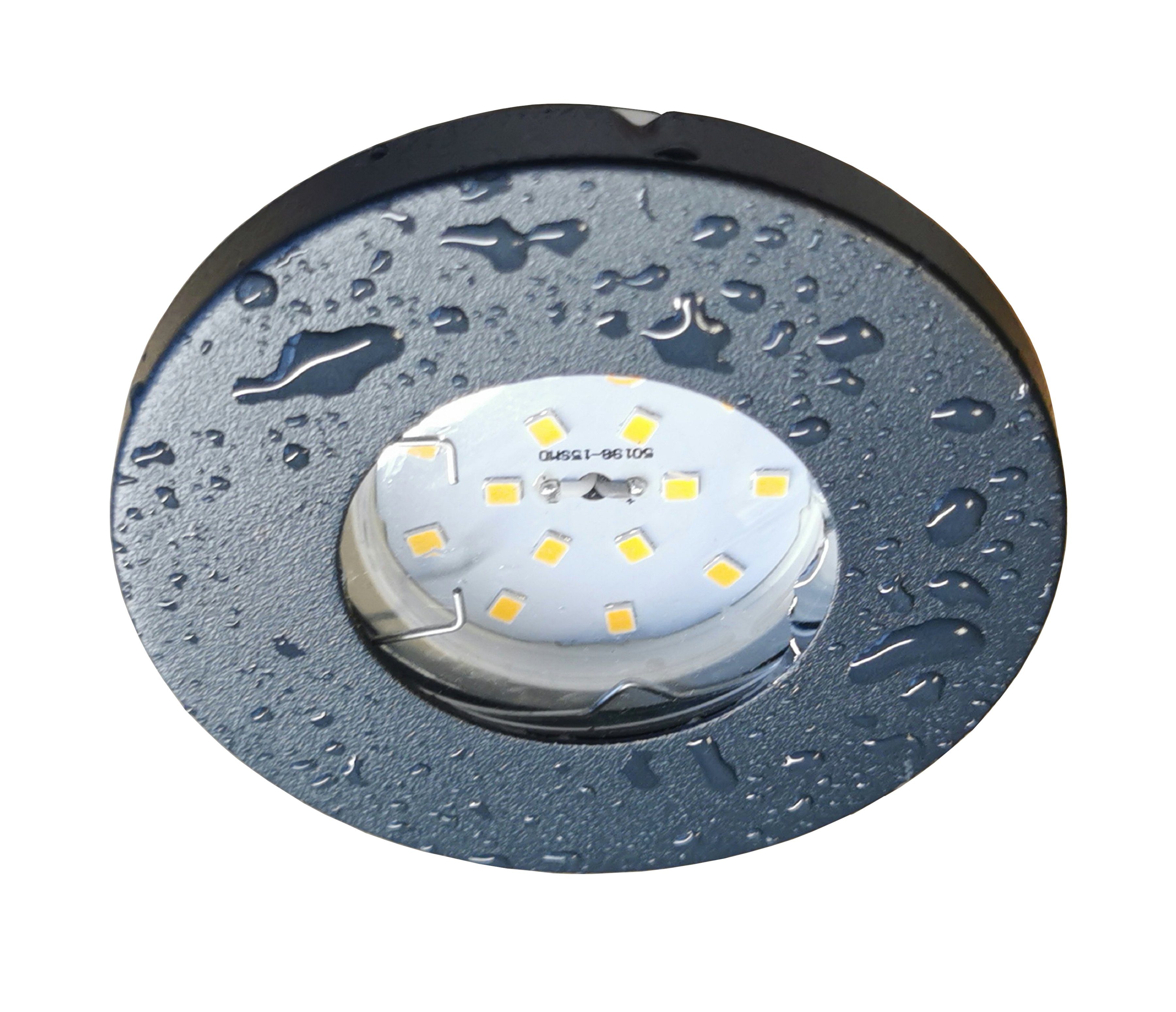 TRANGO LED Einbauleuchte, 3er Set IP65 LED Deckenstrahler 6729IP65-031GUSDAK in Anthrazit matt Rund inkl. 3x 5 Watt 3-Stufen dimmbar GU10 LED Leuchtmittel 3000K warmweiß, Außen Einbauspot, Deckenleuchte, Deckenspots