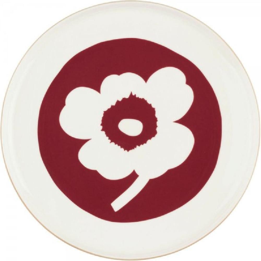 Marimekko Servierplatte Teller Oiva Unikko White Dark Cherry Brown (25cm)