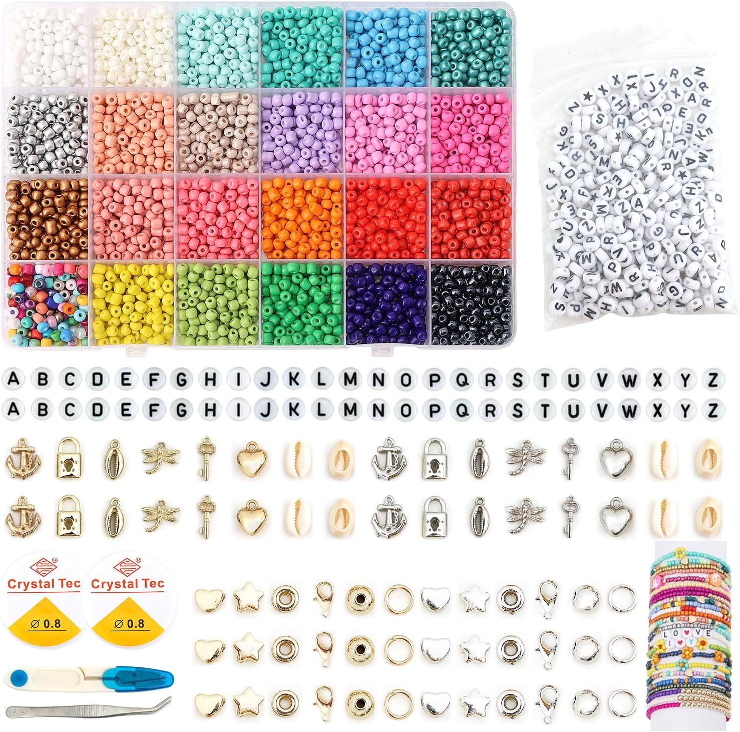 Perlenarmband Set XXL DIY Perlenset 3mm mit Buchstabenperlen, Glasperlen & Zubehör.