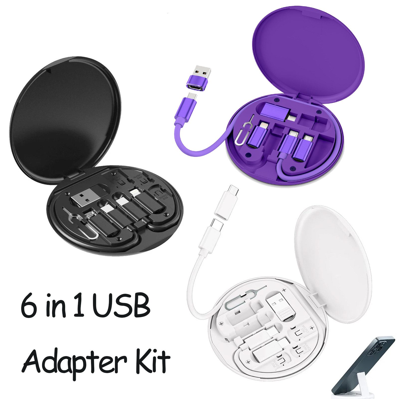 Bundviel 6in1 USB-Adapter-Set:USB-C/USB-A/Micro USB+Sim-Nadel+Lade-Datenkabel Adapter zu USB C, USB A