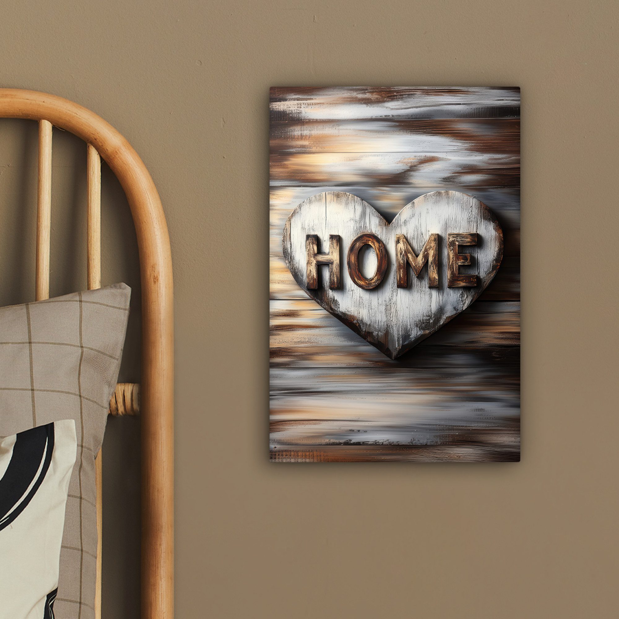 OneMillionCanvasses® Leinwandbild Zuhause - Herz - Holzoptik - Liebe, Fotodruck (1 St), Leinwand Canvas Wandbild, Wanddekoration 20x30 cm