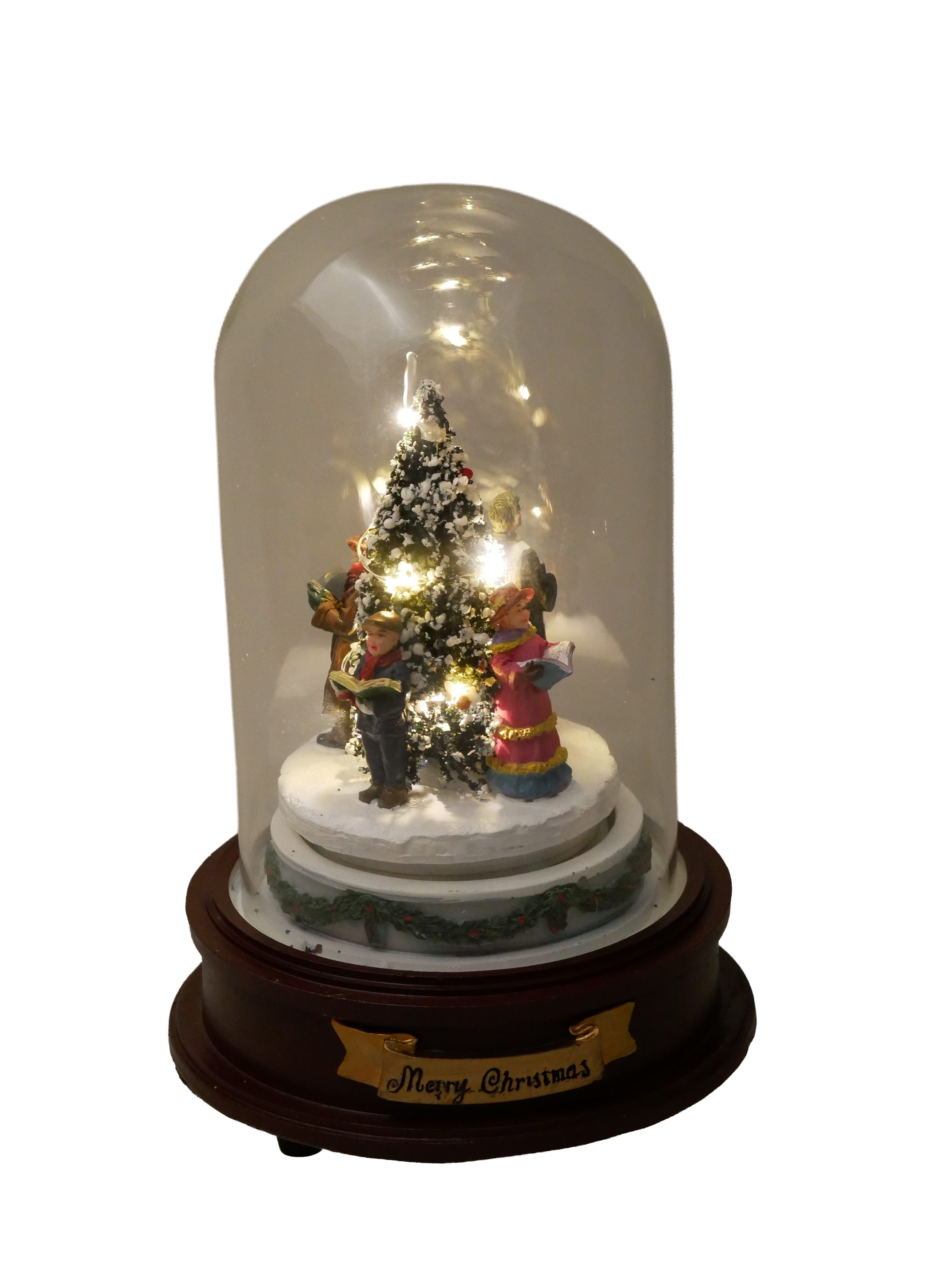 Musicboxworld Spieluhr Spieluhr - Glaskuppel mit beleuchtetem Weihnachtsbaum und Sängerin