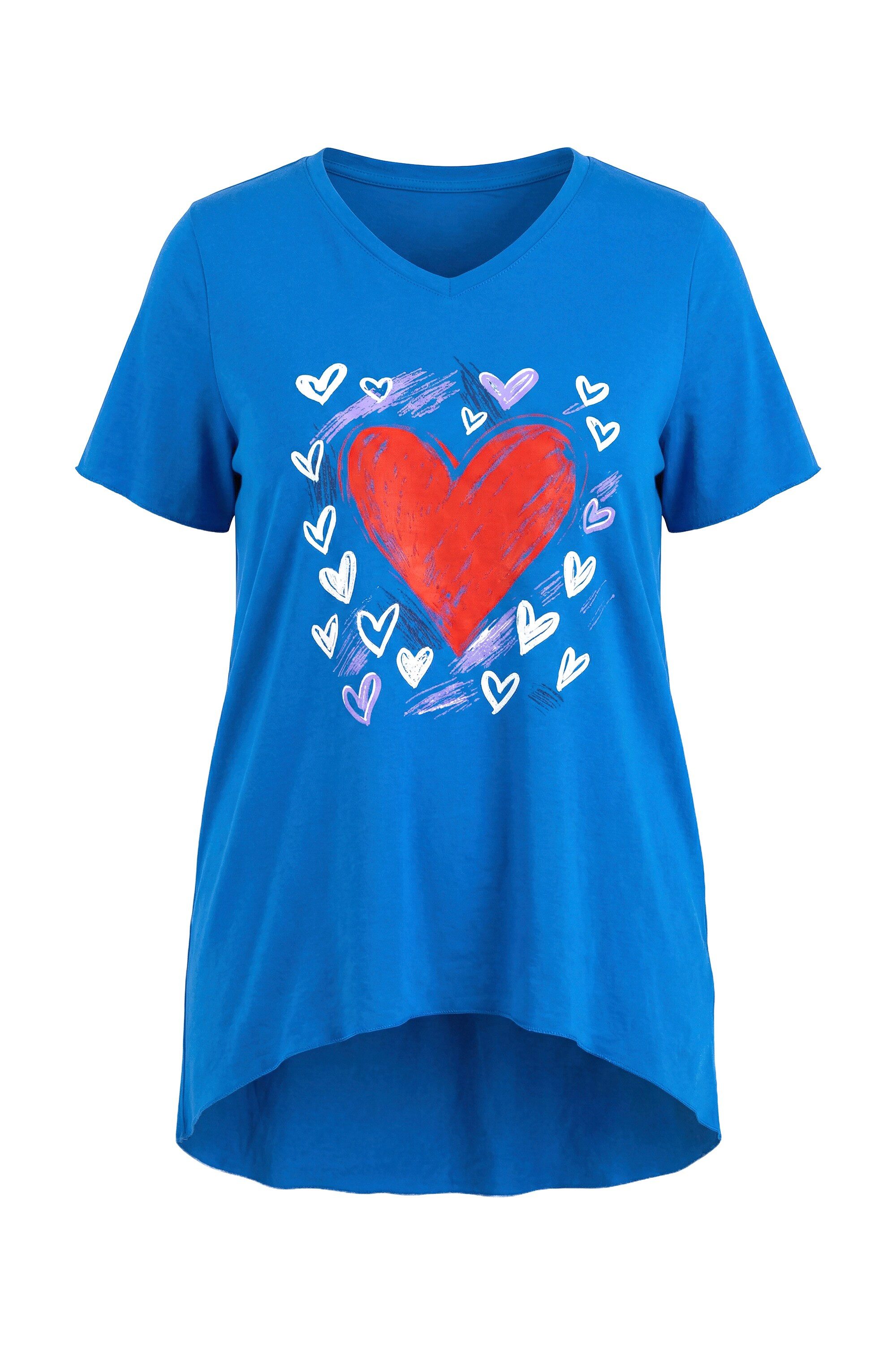 T-Shirt T-Shirt A-Linie Herz-Motiv Rollkanten Halbarm