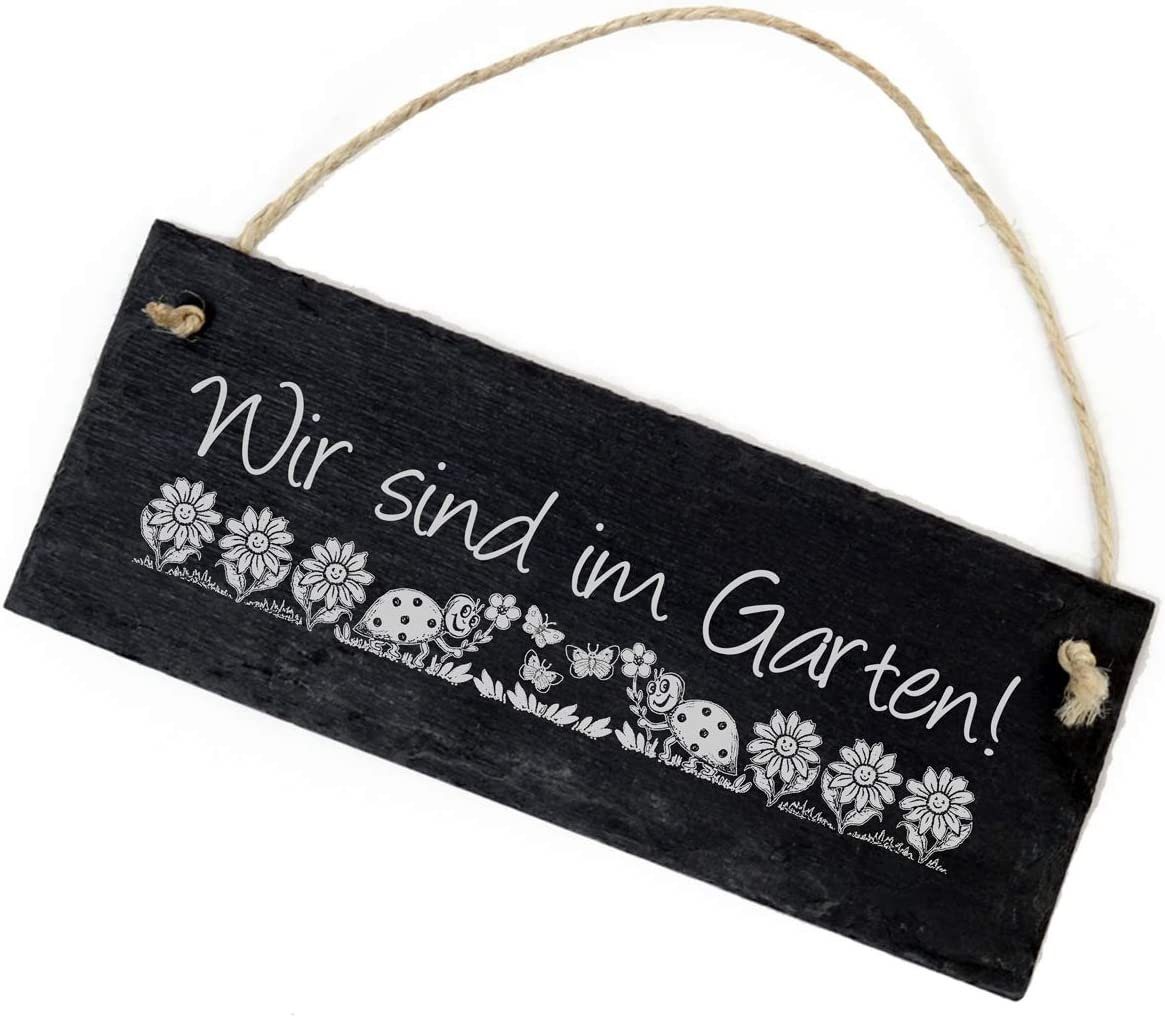 Dekolando Hängedekoration Wir sind im Garten ! Schild aus Schiefer Türschild Deko Garten, 22 x 8 cm