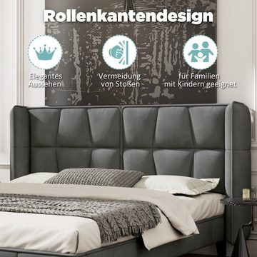 BlingBin Polsterbett Doppelbett Jugentbett Samt grau (1-tlg., mit Lattenrost und Kopfteil), 140×200cm, Tragfähigkeit 300kg