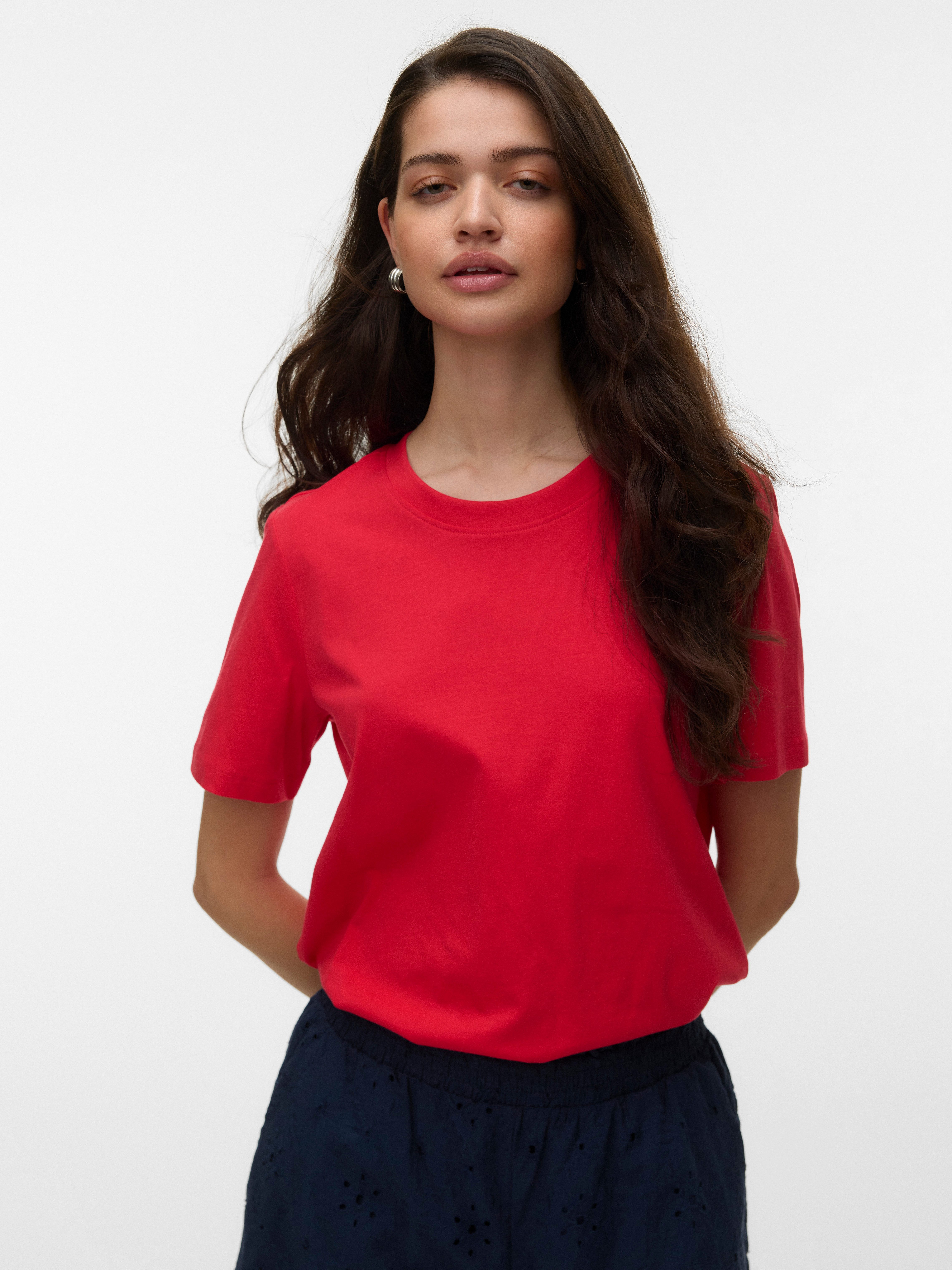 Vero Moda Kurzarmshirt VMPAULINA SS T-SHIRT GA JRS NOOS Baumwolle, regular fit