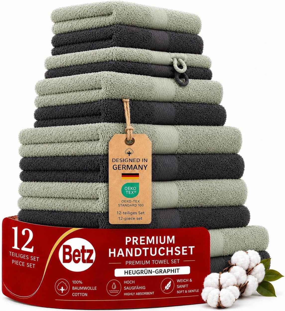 Betz Handtuch Set 12-tlg. Handtücher-Set Premium, 100% Baumwolle (Set, 12-St), 2 Duschtücher, 4 Handtücher, 2 Gästetücher, 2 Seiftücher, 2 WH