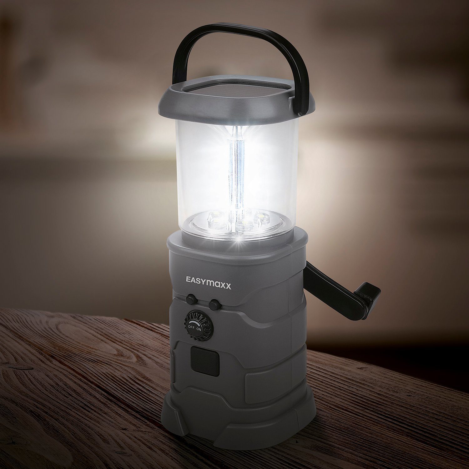 Outdoor über Solar, Taschenlampe mit Lampe Camping Kurbel USB, Akku-Lampe Leuchte Radio Batterien Lädt und ohne EASYmaxx -
