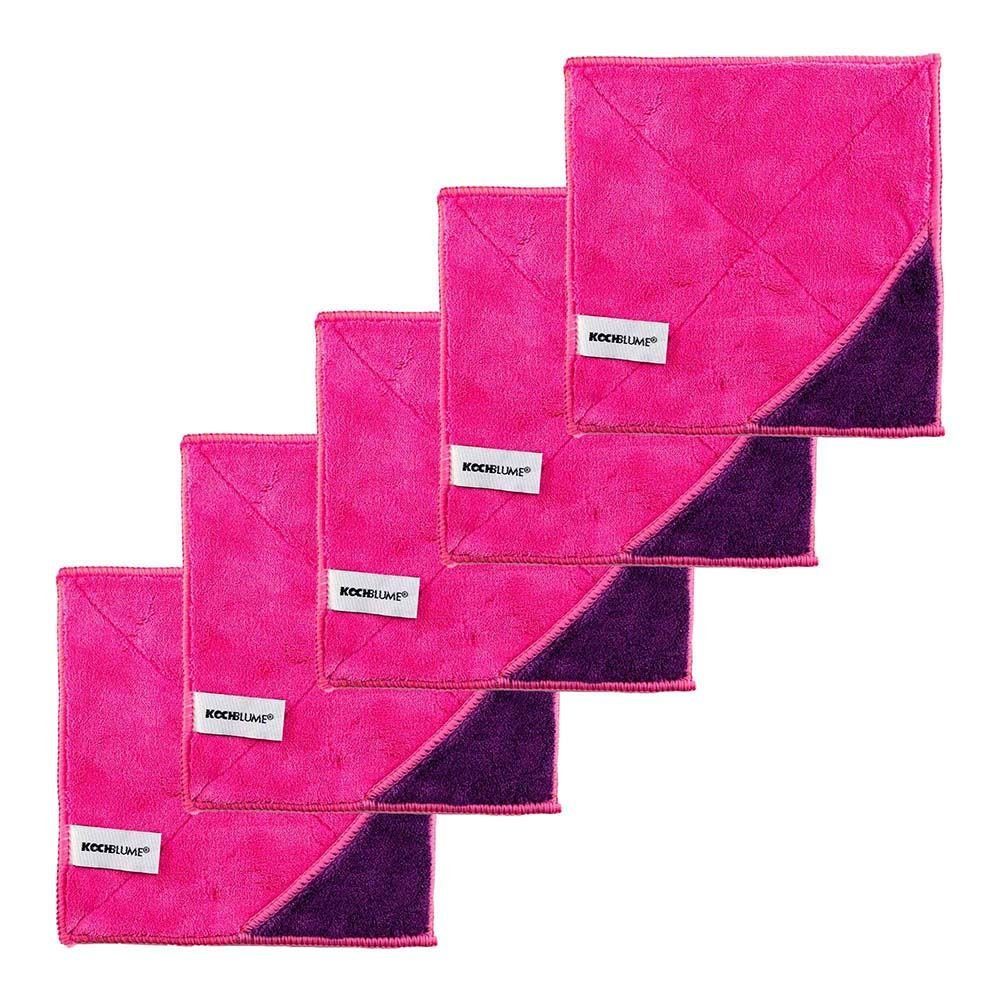 Kochblume Geschirrtuch Microfasertuch 18 x 18 cm, (Spar-Set, 5-tlg), 800g/m² Qualtität pink/lila