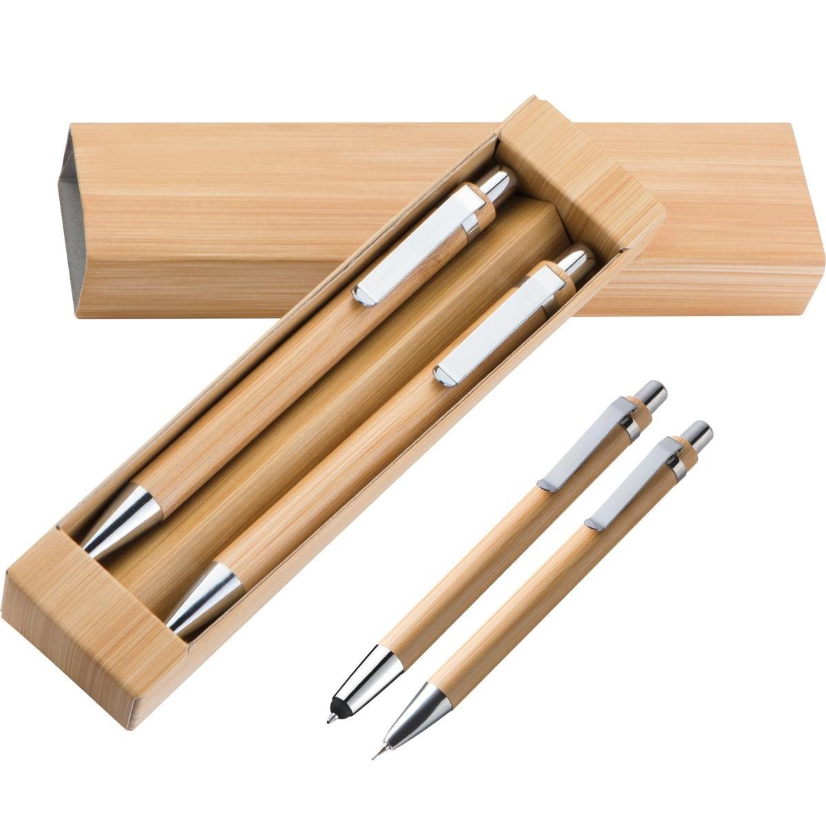 Easy Gifts Kugelschreiber Holz Schreib-Set aus Bambus / Bleistift + Touchpenkugelschreiber