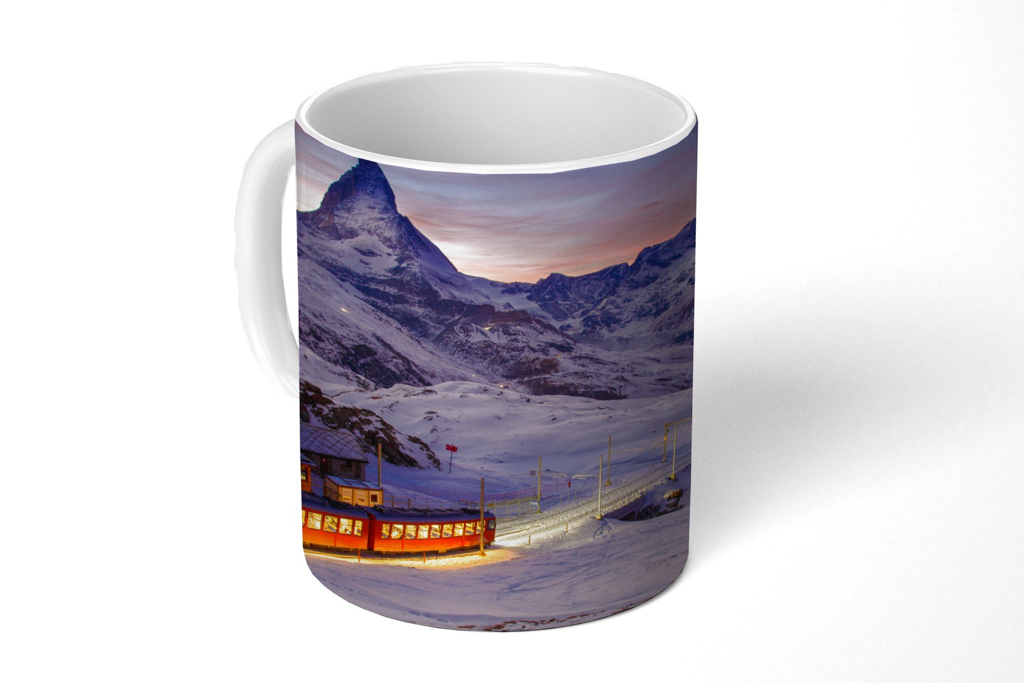 MuchoWow Tasse Gornergratbahn vor dem Matterhorn im Schweizer Kanton Wallis, Keramik, Kaffeetassen, Teetasse, Becher, Teetasse, Geschenk