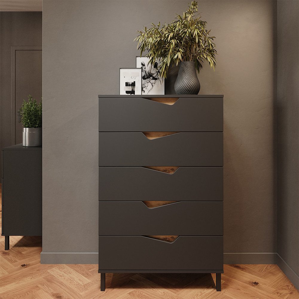 Vicco Kommode Marelle, Anthrazit/Artisan-Eiche, 76 x 120 cm mit 5 Schubladen (1 St)