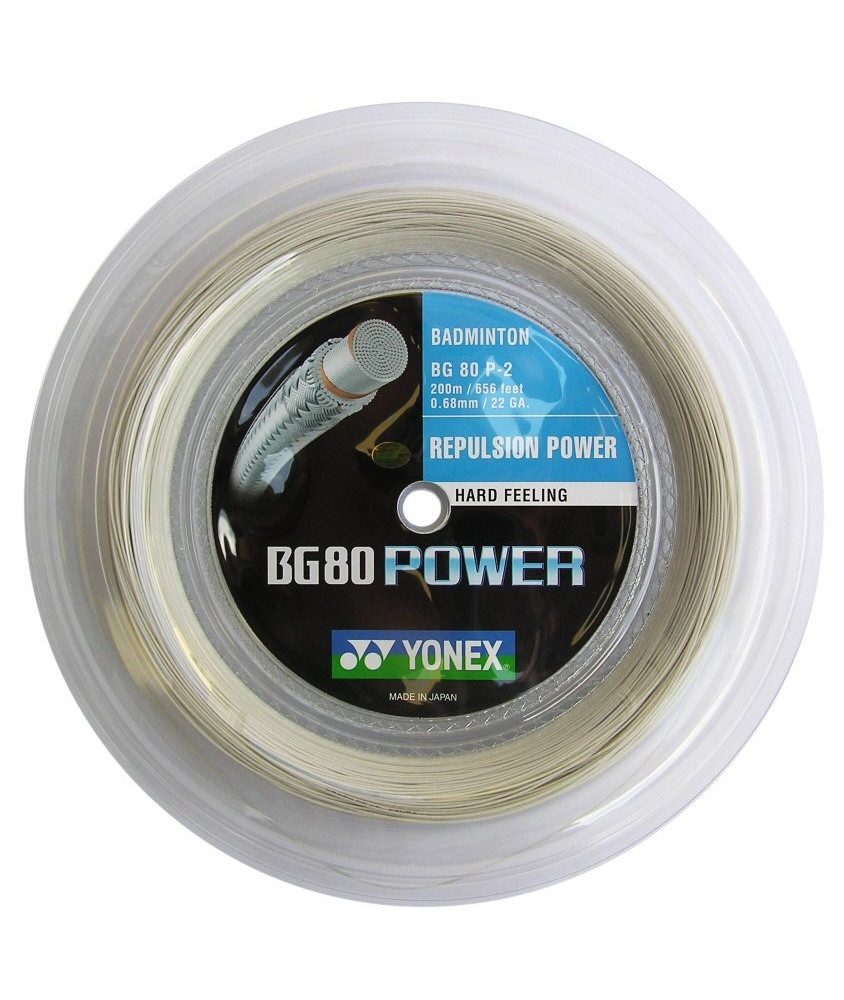 Yonex Badmintonsaite BG 80 Power (Power+Touch) weiss 200m Rolle, Saitendicke: 0.68