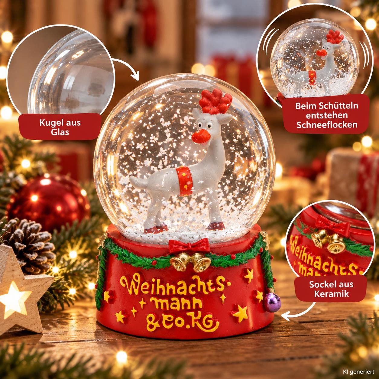 Wurm Schneekugel Weihnachtsmann & Co. KG Schneekugel, Schüttelkugel, Glaskugel mit (1 St), cm. – Bild 2 von 5
