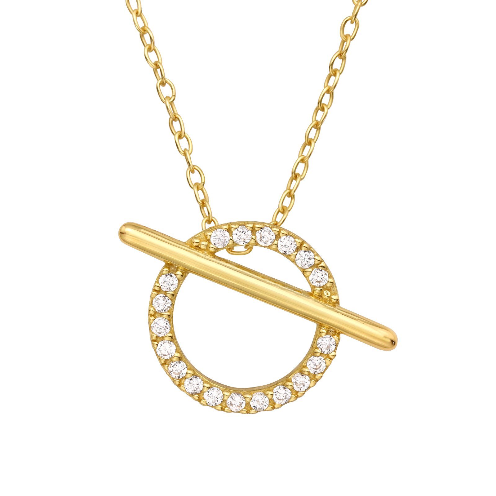 Silber Damen Kette Halskette Kreis aus Kristallbesetzt 925 Necklace Goldkette (1-tlg), BUNGSA goldfarben