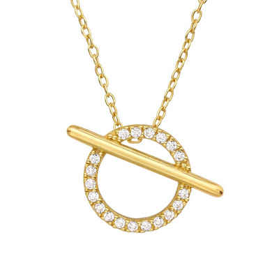 BUNGSA Goldkette Kette Kreis Kristallbesetzt goldfarben aus 925 Silber Damen (1-tlg), Halskette Necklace