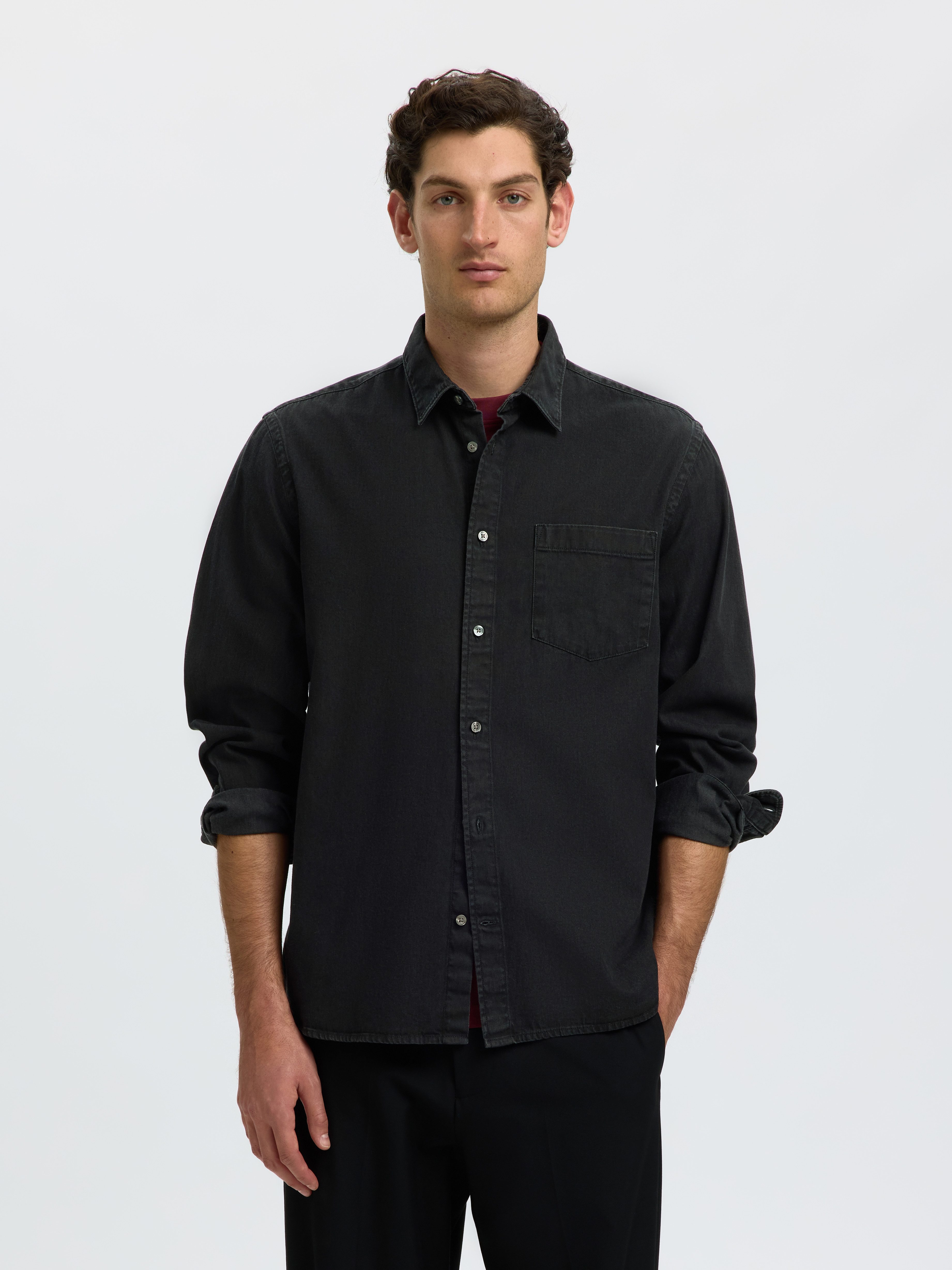 Selected Langarmhemd SLHREGCARLO DENIM LS SHIRT NOOS Baumwolle, regular fit