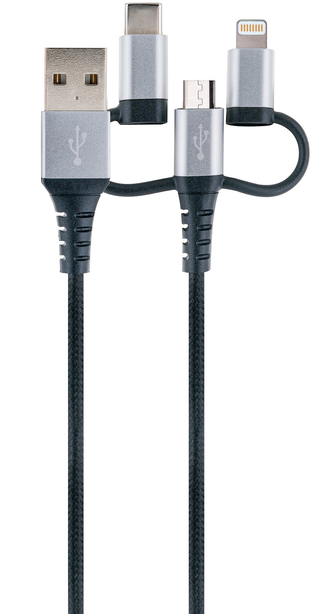 Schwaiger LKU100 533 Smartphone-Kabel, USB 2.0 A Stecker, USB Micro B Stecker, Apple® Lightning Adapter, USB 3.1 C Adapter, (150 cm), universal einsetzbar