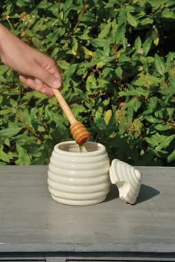 esschert design Honigglas, Keramik, Ahornholz, Honigtopf mit Honiglöffel Ø11xH12,5cm Keramiktopf mit Ahornholz-Löffel