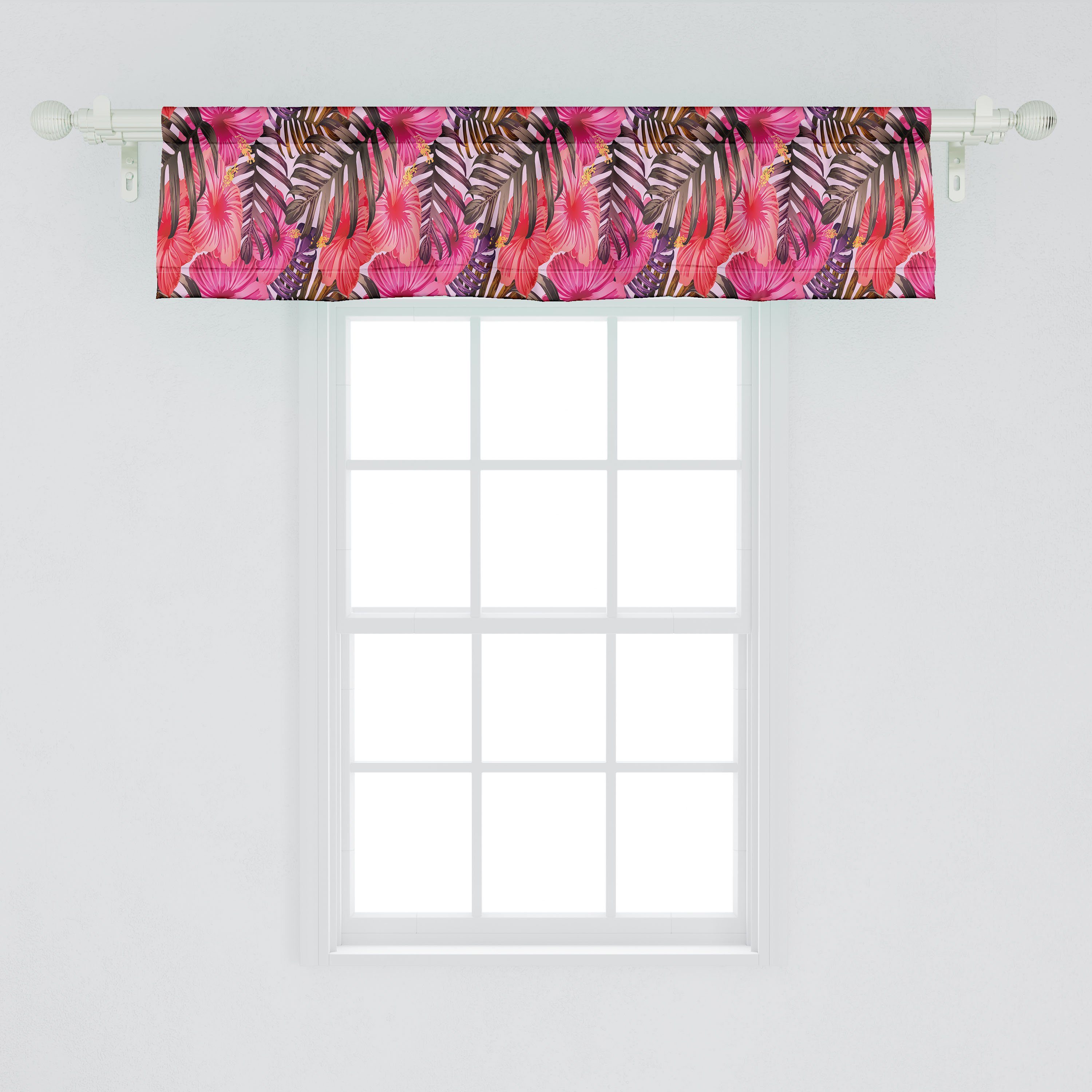Scheibengardine Vorhang Volant Küche Microfaser, Schlafzimmer für mit Orchideen Stangentasche, Abakuhaus, Botanische Hawaii-Exotische Dekor