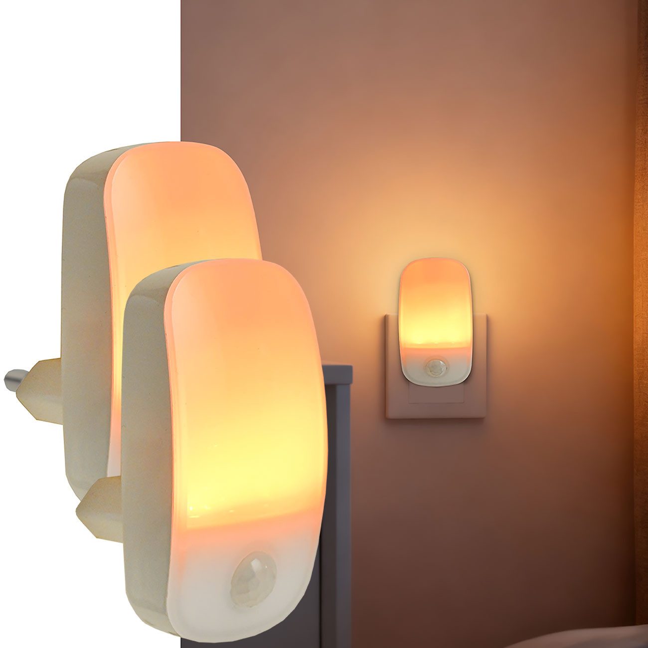 shop'n smile ideoon LED Steckdosenleuchte LED Nachtlicht Stecker mit Bewegungsmelder & Dämmerungssensor, 11 Lm Warmweiss, für Flur, Treppe & Kinderzimmer