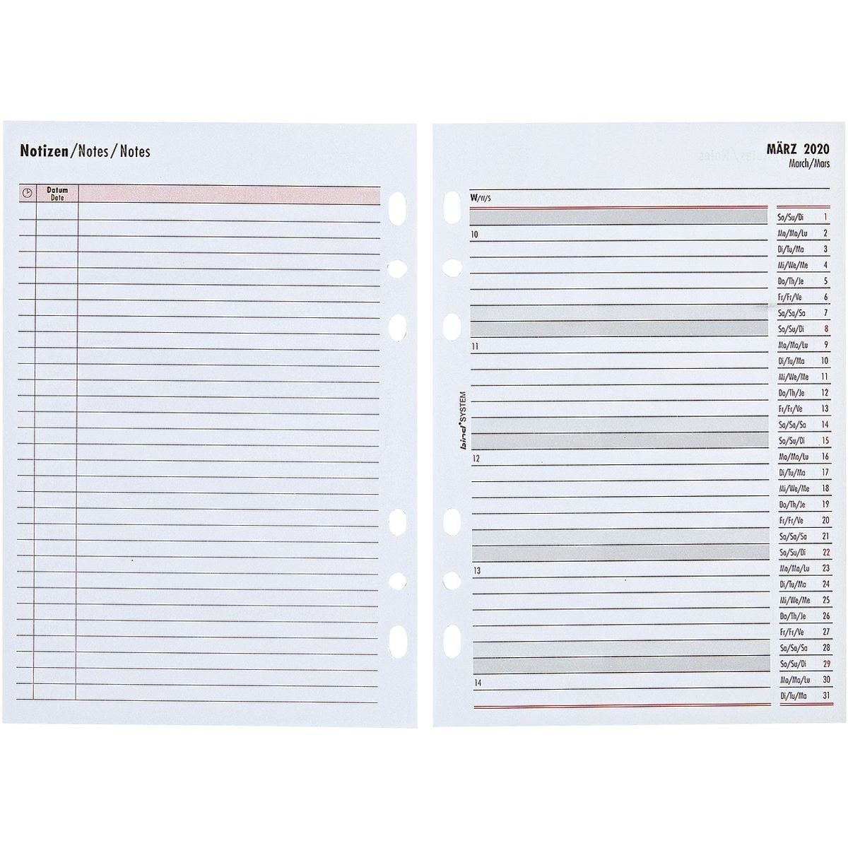 BIND Terminplaner 1 Woche = 2 Seiten, für 2027, 1 Woche = 2 Seiten