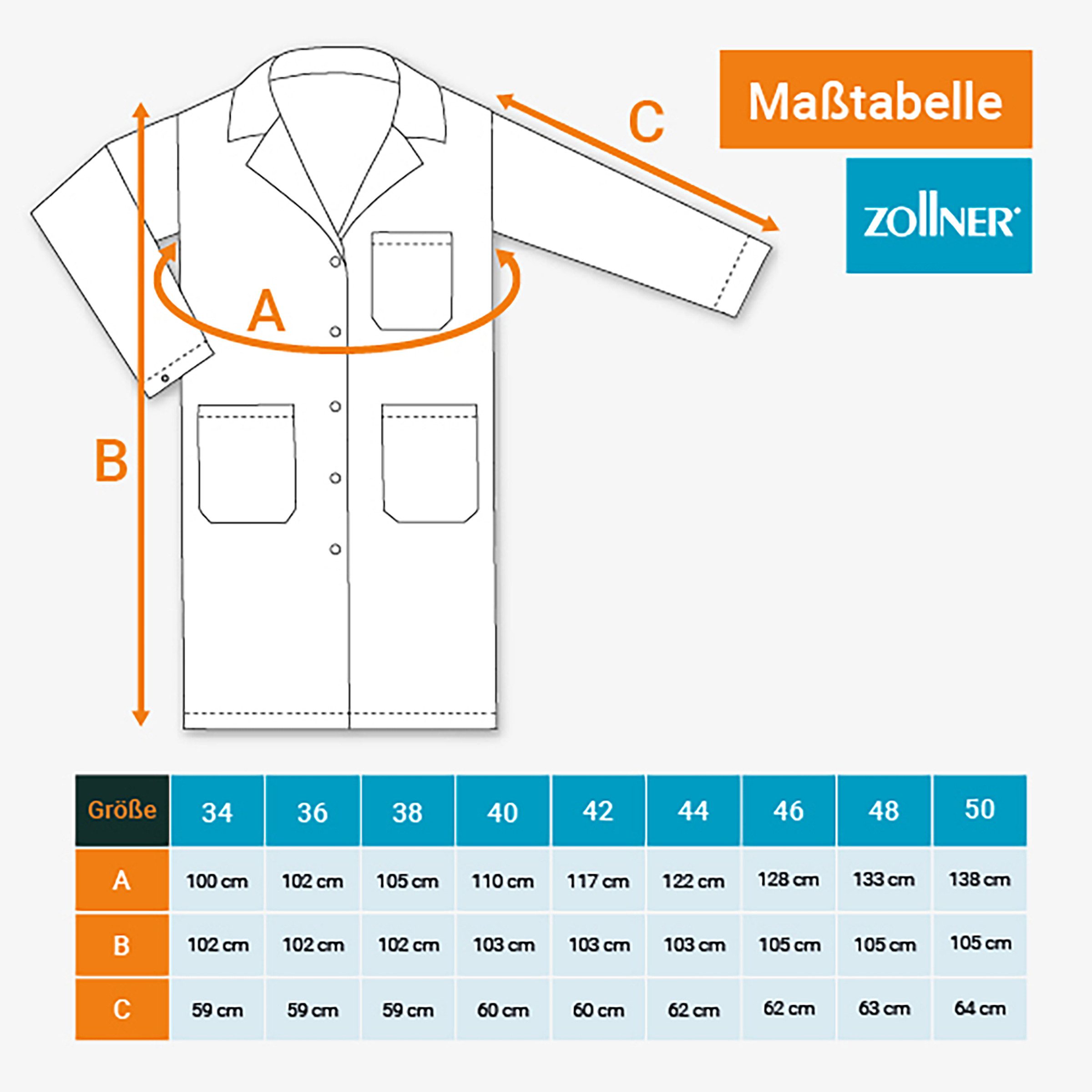 ZOLLNER Arztkittel 65% Polyester, 35% Baumwolle, Damen Größe 36-46, weiß, mit Druckknöpfe