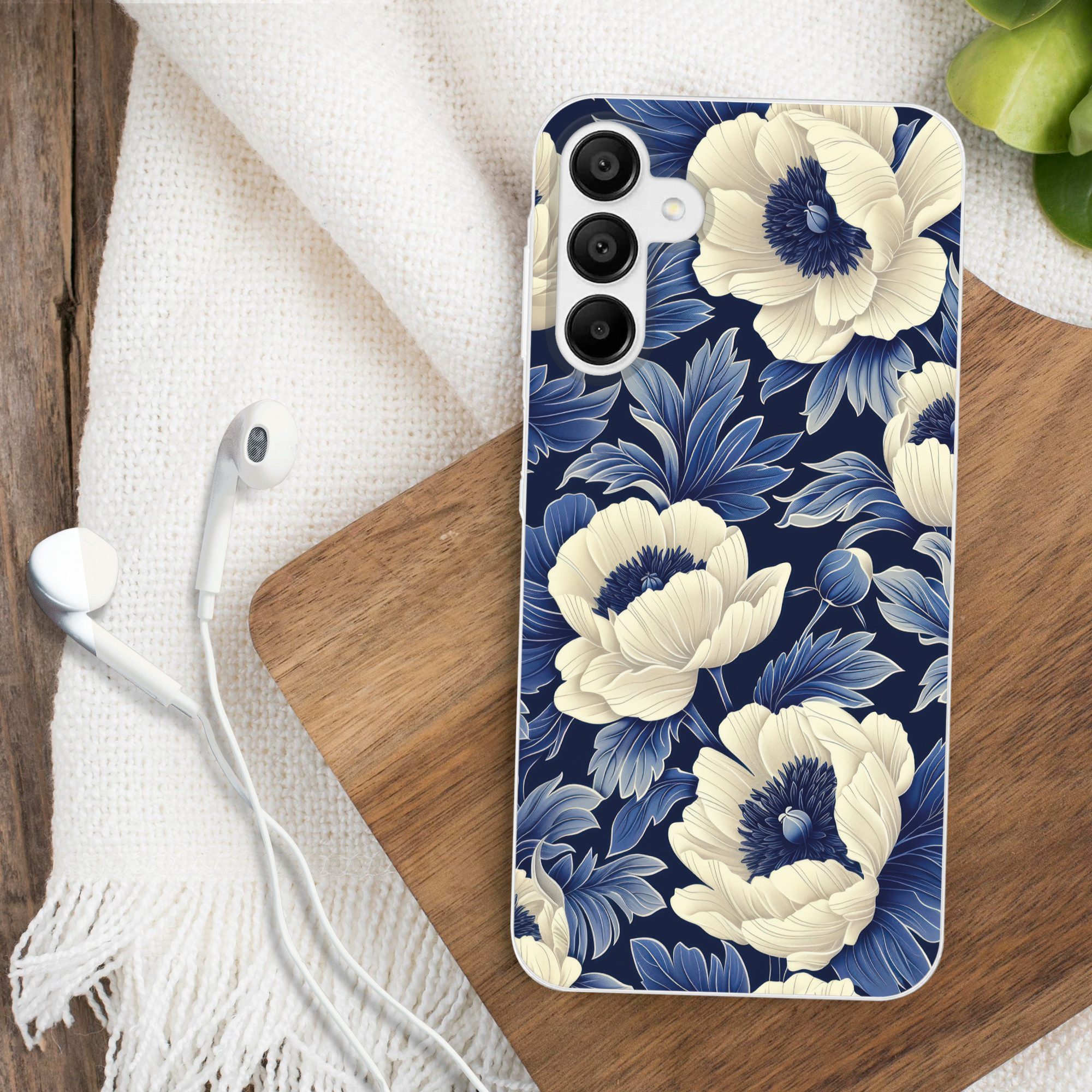 MuchoWow Handyhülle für Samsung Galaxy A15 Blumen - Muster - Blau - Weiß, Smartphone-Bumper, Print, Handy Schutzhülle Dünn