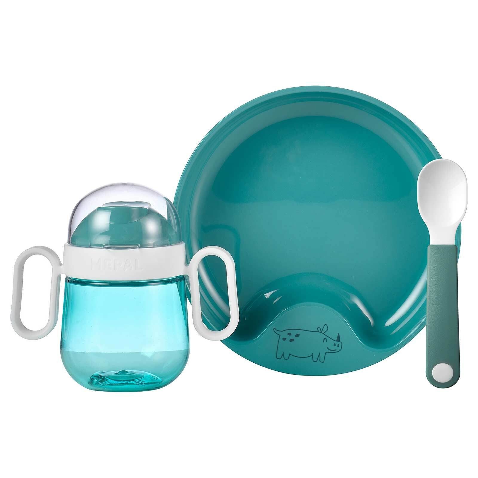 3er turquoise Mio Babygeschirr Set Thermoplastische Tritan Polypropylen, Mepal (3-tlg), deep Silikon, Kindergeschirr-Set Elastomere,