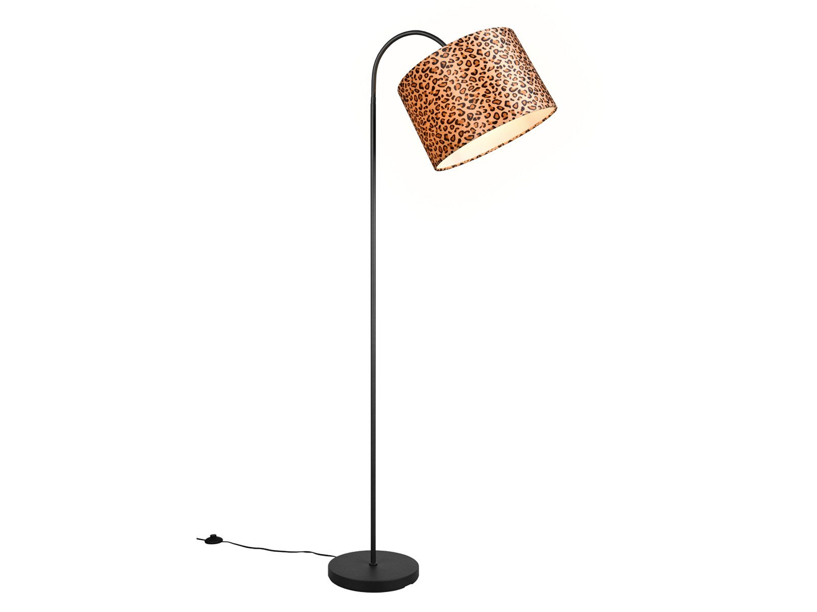 Reality Leuchten LED Stehlampe Stoffschirm Leopardenmuster Höhe 156cm, Dimmfunktion, LED wechselbar, warmweiß, groß-e ausgefallene besondere Wohnzimmer-lampe Ecke stehend ge-bogen