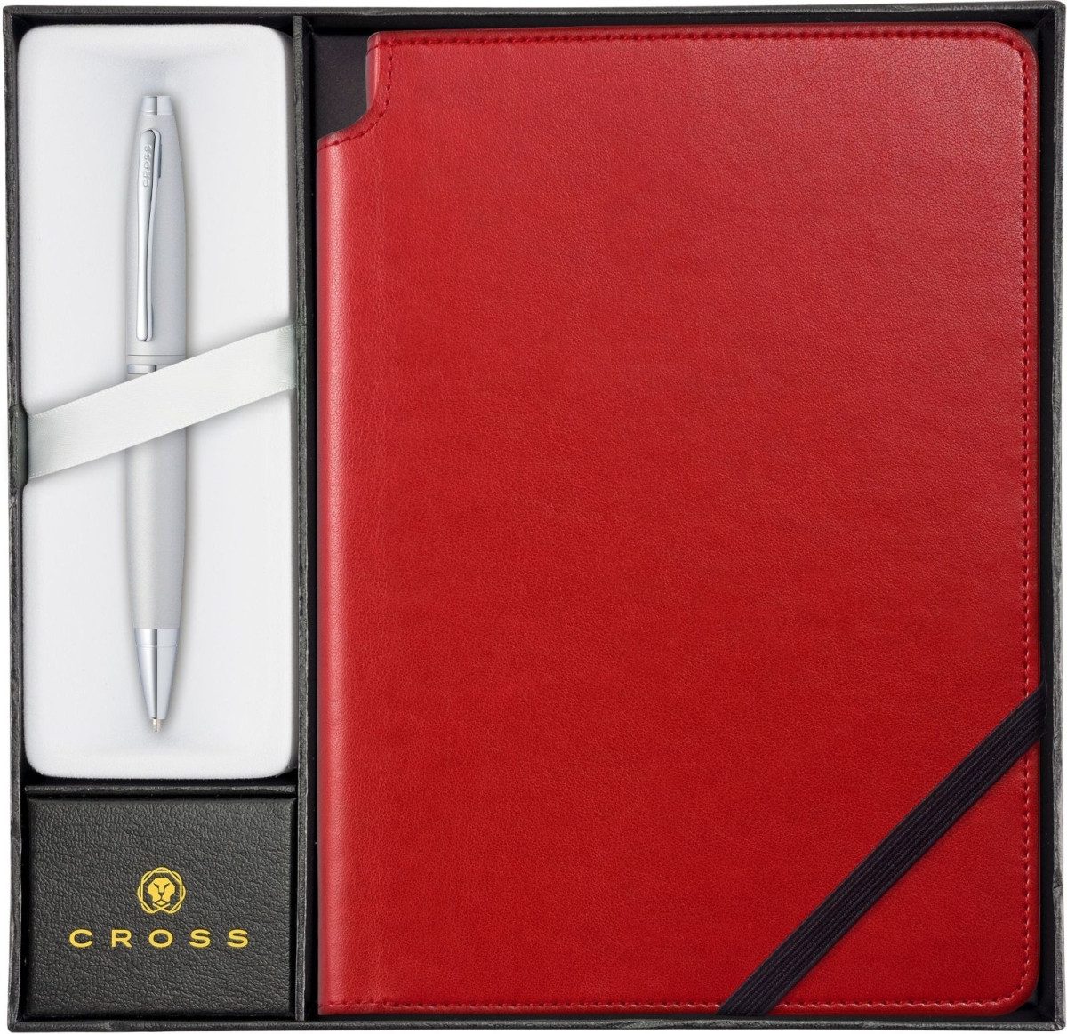 Füllfederhalter Ручки Calais mattchrom + Notizbuch rot.