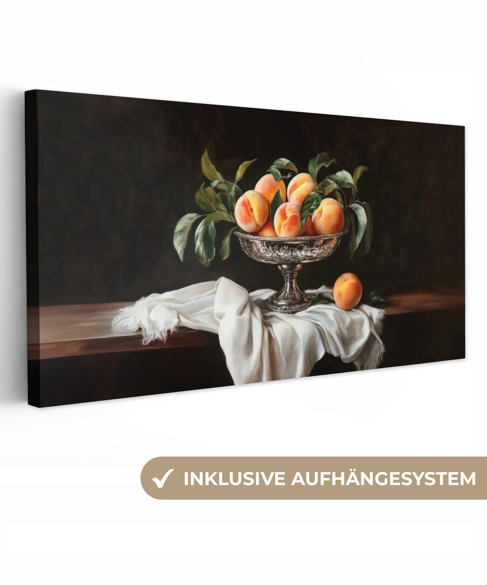 OneMillionCanvasses® Leinwandbild Panorama Stillleben - Pfirsiche günstig online kaufen