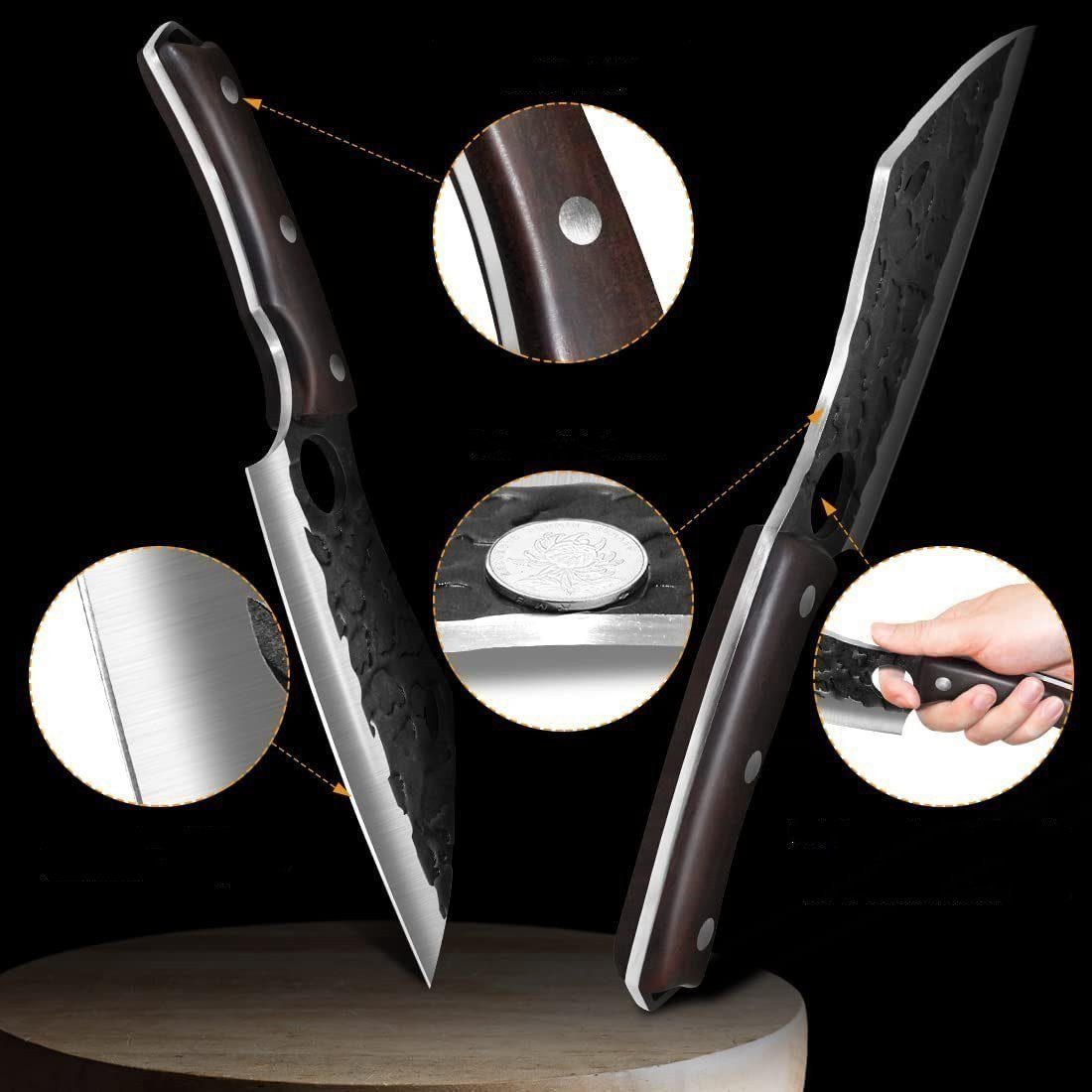 Handgeschmiedetes mit Wikingermesser Fleischmesser Ausbeinmesser KEENZO Lederscheide