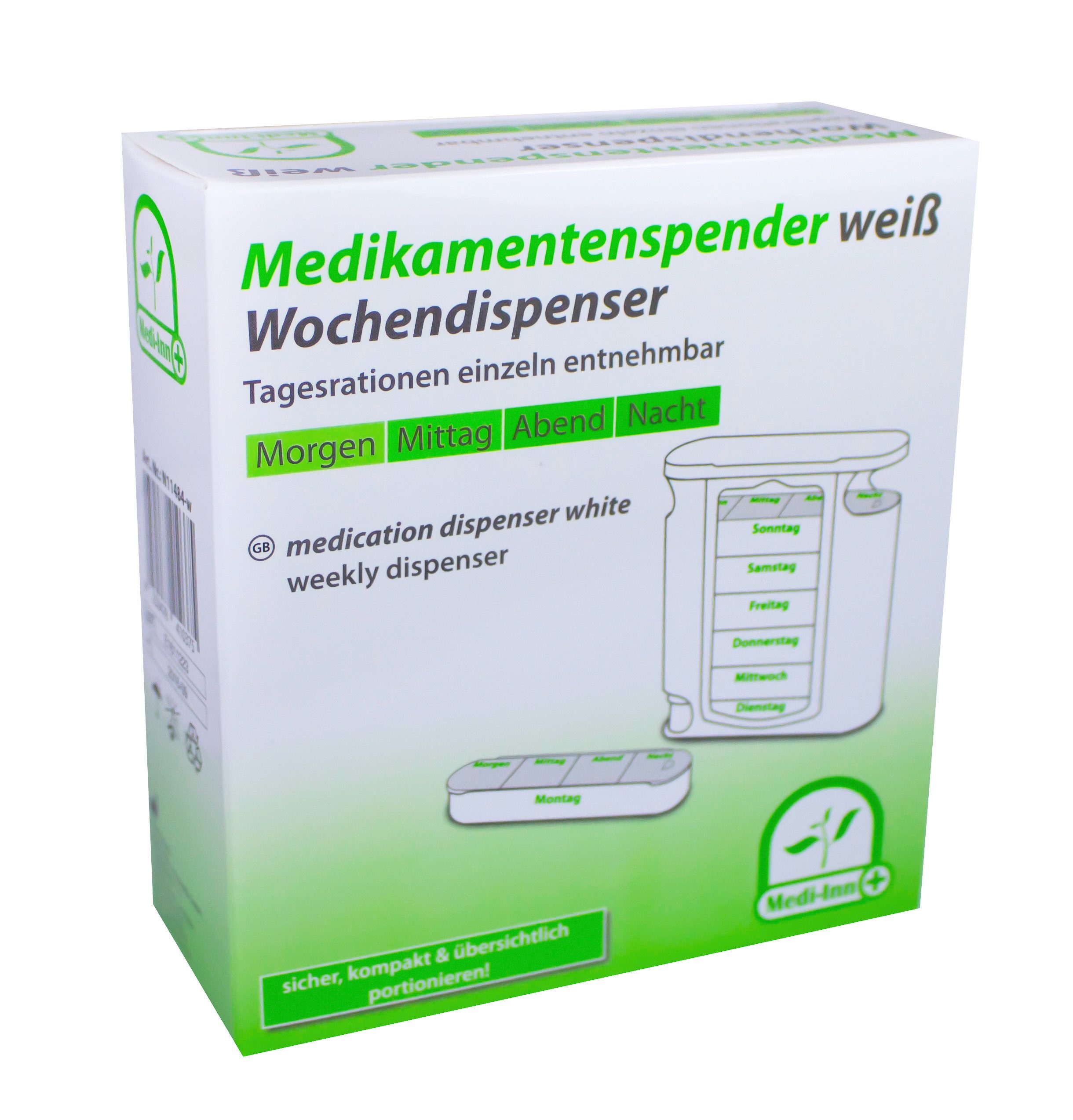 Pillendose Wochendispenser 7 Tage, weiß, 11,5 x 13 x 4,5 cm