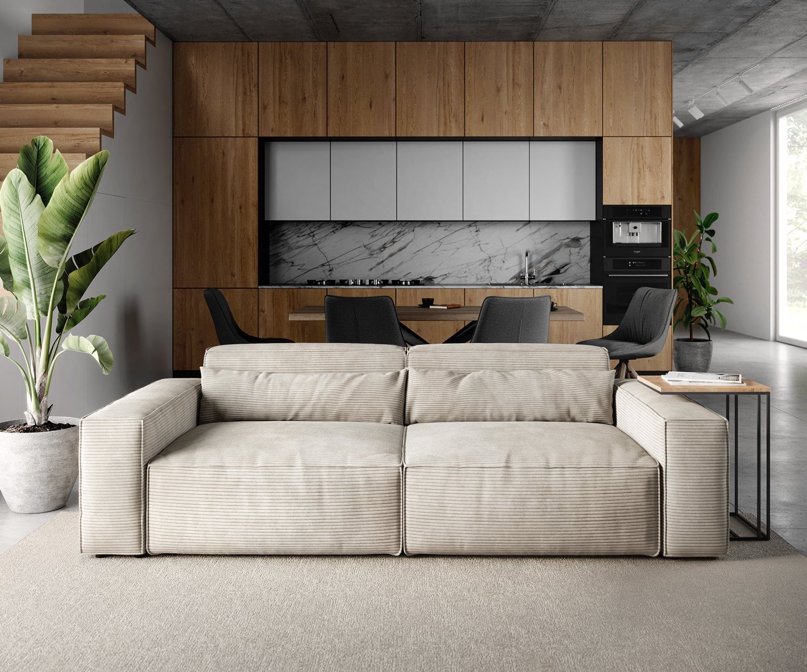 DELIFE Big-Sofa Sirpio, Cord Beige 230x95 cm