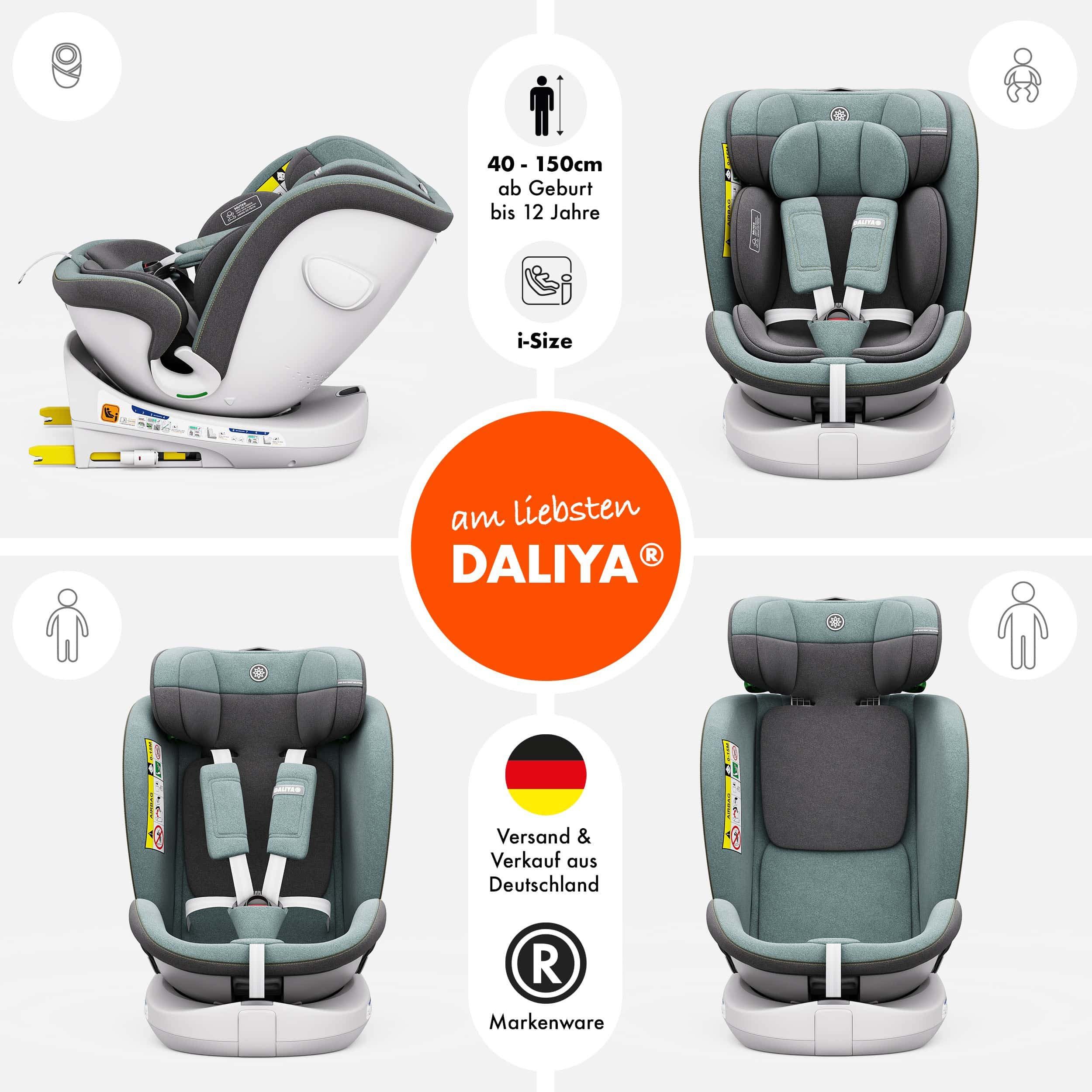 Daliya® Autokindersitz ROTAZIONE Kindersitz, Autositz, Kinderautositz, Babyschale, ab: ab Geburt, bis: bis 12 Jahre, ab: 40 cm, bis: 150 cm, 8-stufige Sitzneigungsverstellung, höhenverstellbare Kopfstütze