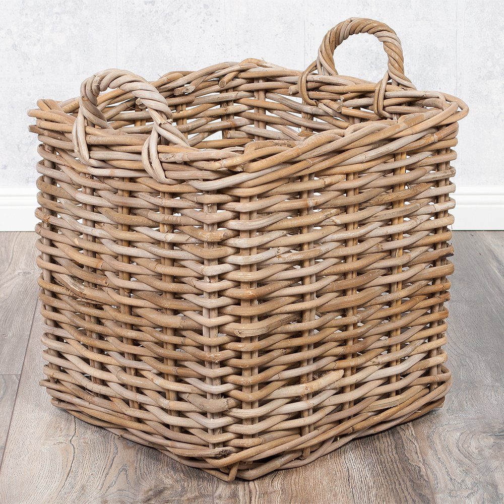 Dekokorb Natürlicher Rattankorb BAKUL eckig Grey 40x40cm mit Griffen