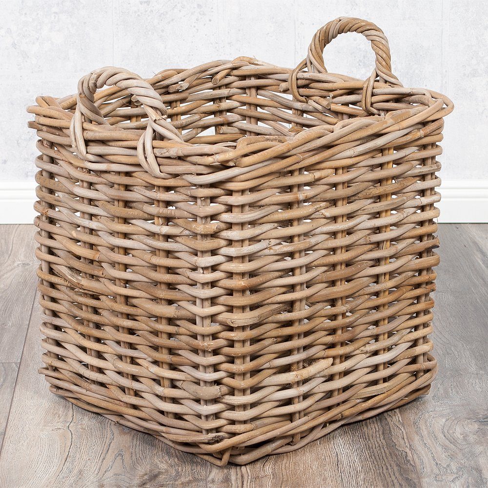 LebensWohnArt Dekokorb Rattankorb BAKUL eckig Grey 40x40cm mit Griffen