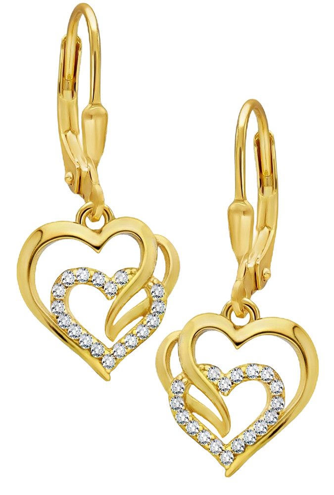 Paar Ohrhänger 925 Sterling Silber Herz goldene hängende Ohrringe für jeden Tag