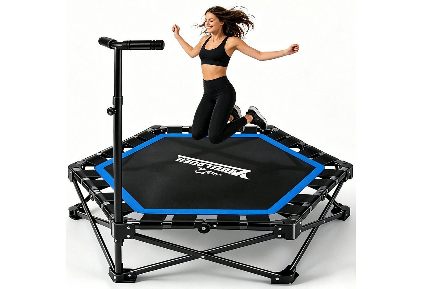 Nettlife Fitnesstrampolin klappbar Mini Trampolin höhenverstellbarem Griff bis 150 kg, Indoor Trampolin für Erwachsene & Kinder Sportgeräte für Zuhause