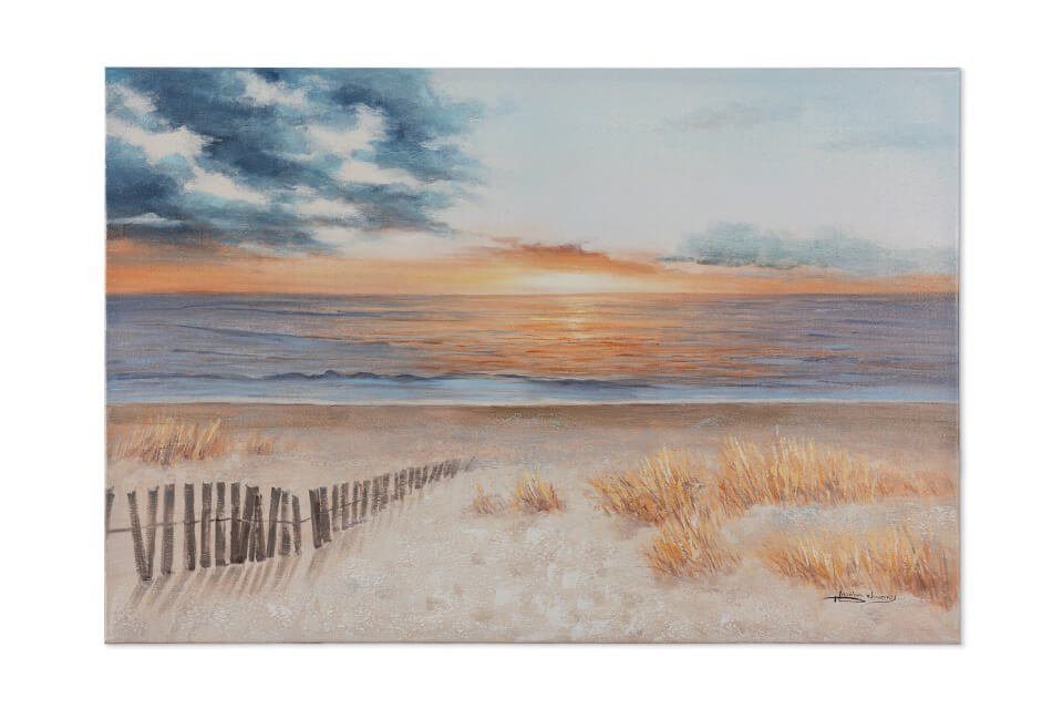 KUNSTLOFT Gemälde Sunset 90x60 Wohnzimmer Leinwandbild Wandbild 100% Sea cm, the by HANDGEMALT