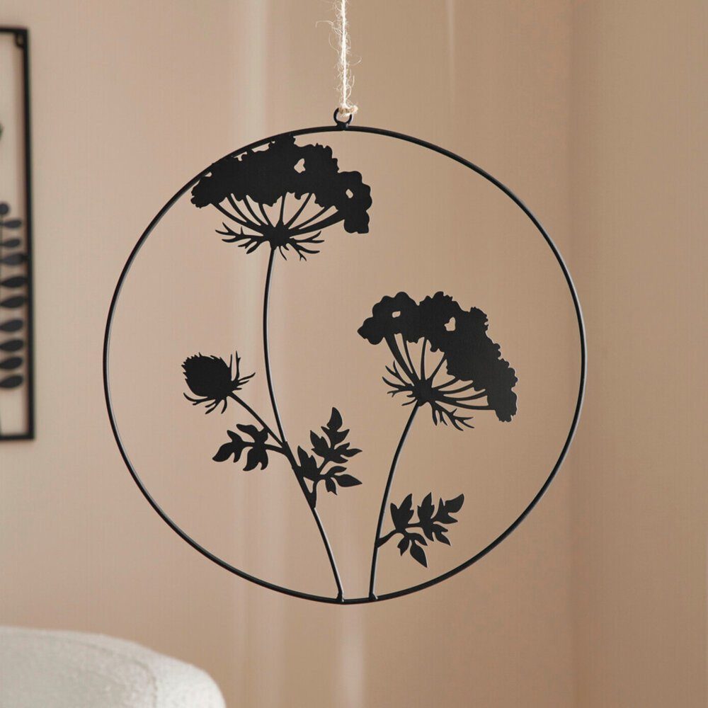Home-trends24.de Dekohänger Blume, Schwarz, Dekohänger, Hänger, Wand Deko, Metall, Ring, ∅ 35 cm